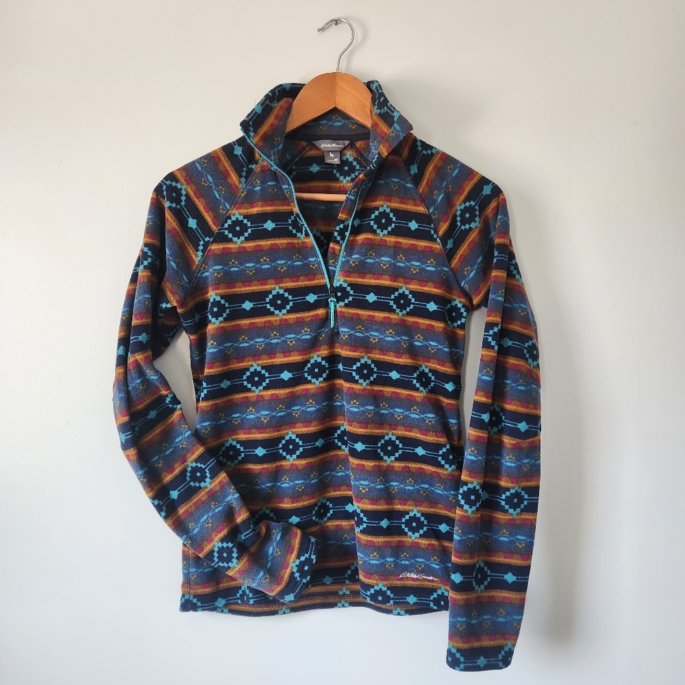 Eddie Bauer Fleece Aztec Patterned 1/4 Zip Pullover, XS